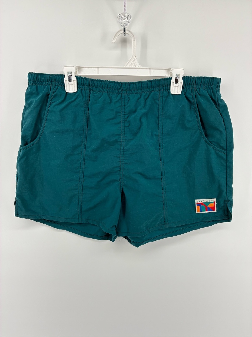 Vintage TYR Made in Canada Men's Teal Elastic-Waist Swim Shorts Trunks